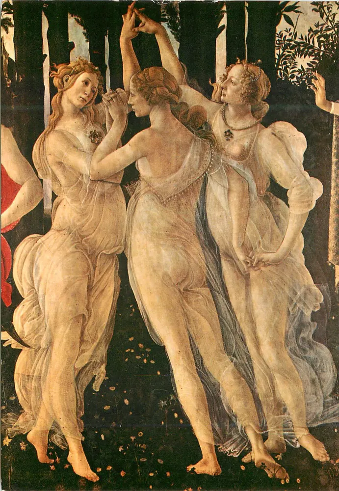 Detalle de la Primavera — Sandro Botticelli (Alessandro di Mariano Filipepi) — Ed. Giusti di S. Becocci - Anverso