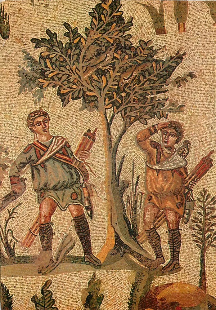 Piazza Armerina — Saal der Kleinen Jagd — Detail der Falkner — Reproduktion verboten - Vorderseite
