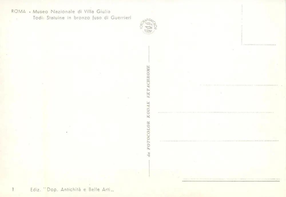 Statuettes en bronze de Todi — Musée National de Villa Giulia — Édition 'Antiquités et Beaux-Arts' - Verso