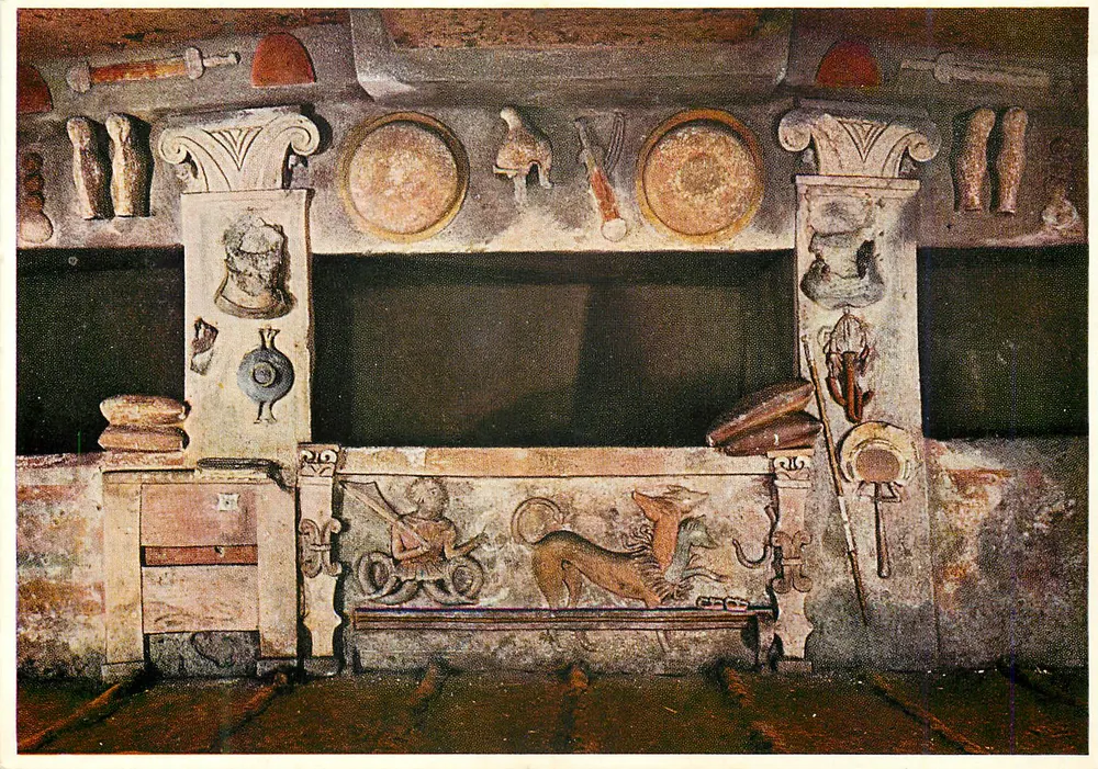 Tombes étrusques de Cerveteri — Tombe des reliefs ou « Tombe belle » — Éditeur A. Martello, n° 70 - Recto