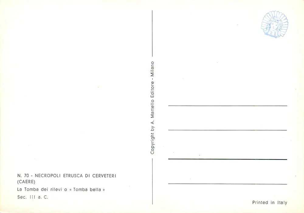 Tombes étrusques de Cerveteri — Tombe des reliefs ou « Tombe belle » — Éditeur A. Martello, n° 70 - Verso