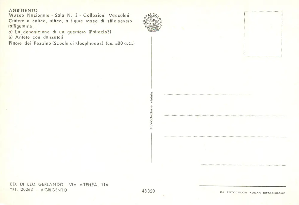 Cratère atico a figuras vermelhas — deposição de um guerreiro e dançarinos — editor Leo Gerlando, n° 48350 - Verso