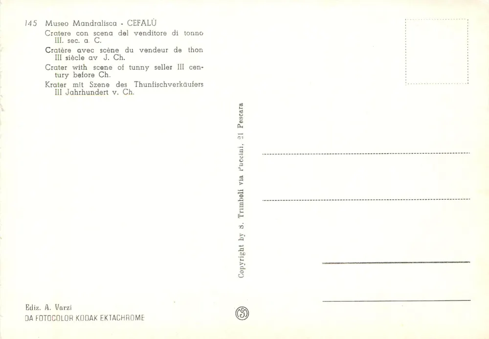 Cratère avec scène du vendeur de thon — IIIe siècle av. J.-C. — Édition A. Varzi, n°145 - Verso