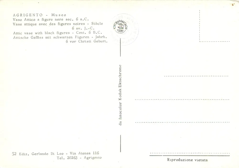 Vaso atico com figuras negras — 6º século a.C. — Edição Gerlando Di Leo, n°52 - Verso