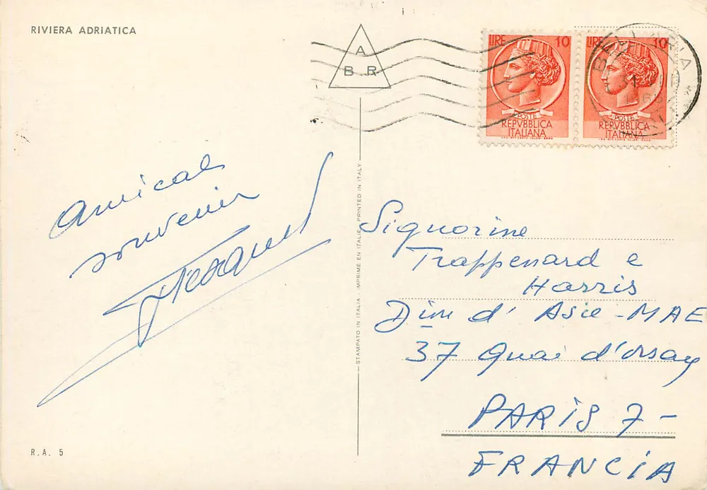 Riviera Adriática — Carta postal turística — Riviera Adriatica R.A. 5 - Verso