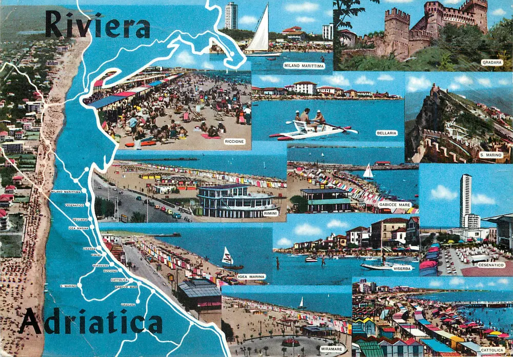 Riviera Adriatica — vue panoramique de stations balnéaires italiennes — STAMPATO IN ITALIA - Frente
