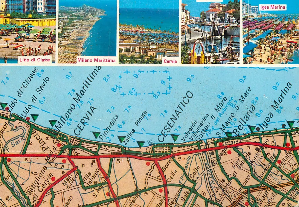 Cervia e suas praias — Riviera Adriática — Ed. Cesari M. Rimini, n° A 181/B - Frente