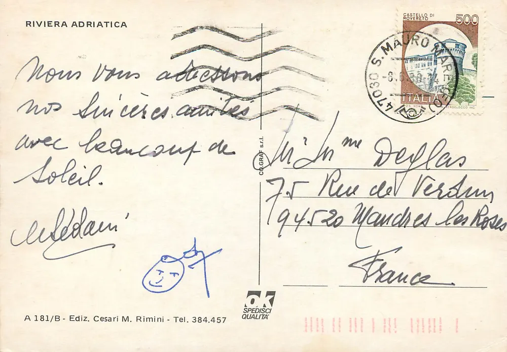 Cervia e suas praias — Riviera Adriática — Ed. Cesari M. Rimini, n° A 181/B - Verso