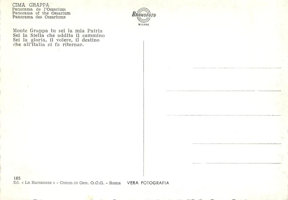 Cima Grappa alt. 1776 m. — Panorama dell'Ossario — Bromofoto Milano - Verso