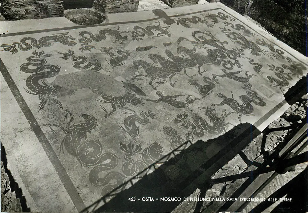 Ostia — Mosaik des Neptun in der Eingangshalle der Thermen — E. Richter, n° 463 - Vorderseite