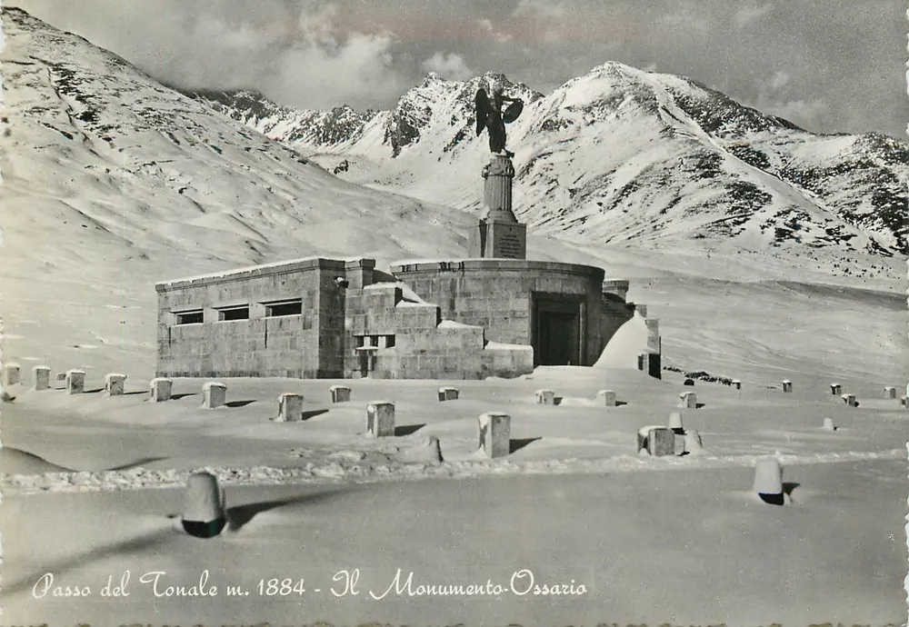 Passo del Tonale m. 1884 — Il Monumento-Ossario — Ediz. Fot. F. Micheletti, Brescia - Recto