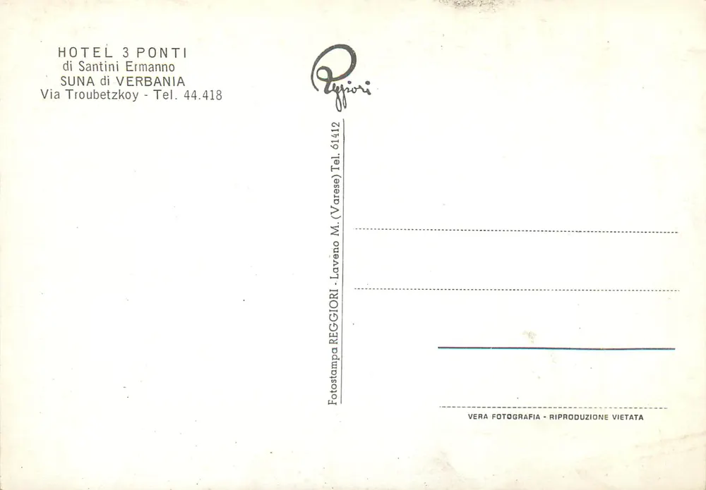 Hotel 3 Ponti — Suna di Verbania — Fotostampa Reggiori - Verso