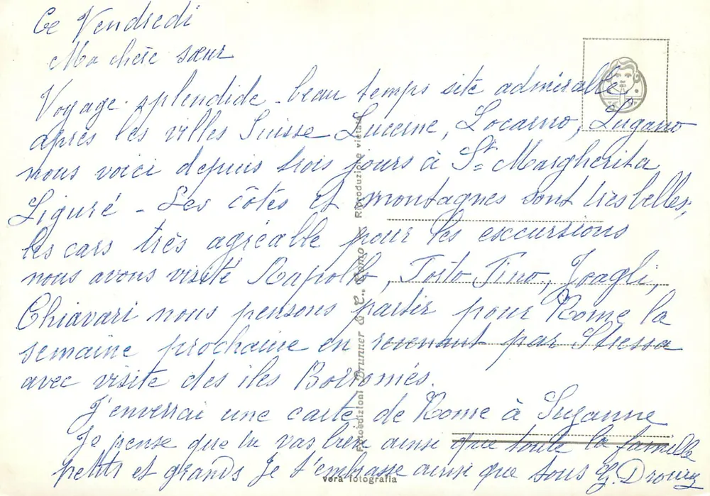 S. MARGHERITA LIGURE — Aussicht vom Hafen zwischen den Palmen — Verlag R. Grunner & Cie, n° 401-368 - Rückseite