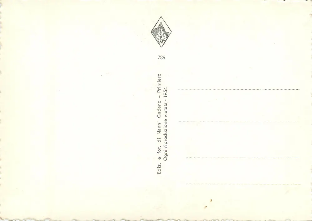 Dolomiten - Altipiano delle Pale di S. Martino - Rifugio G. Pedrotti, alla Rosetta col Cimon della Pala m. 3186 - Rückseite