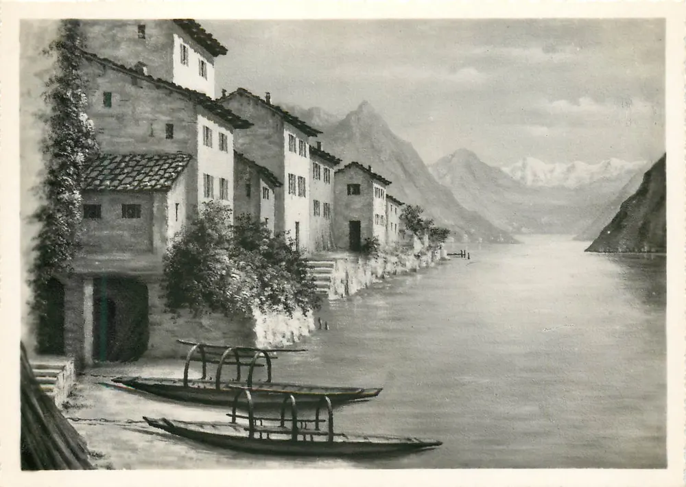 Gandria — Seenansicht mit Booten — Nachbildung des Malers Serafino Giambonini, Nr. 2510 - Vorderseite