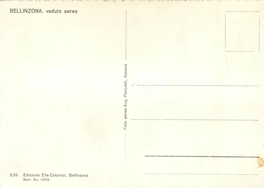 Bellinzona — vista aérea — Edição Elia Colombi, n° 239 - Verso