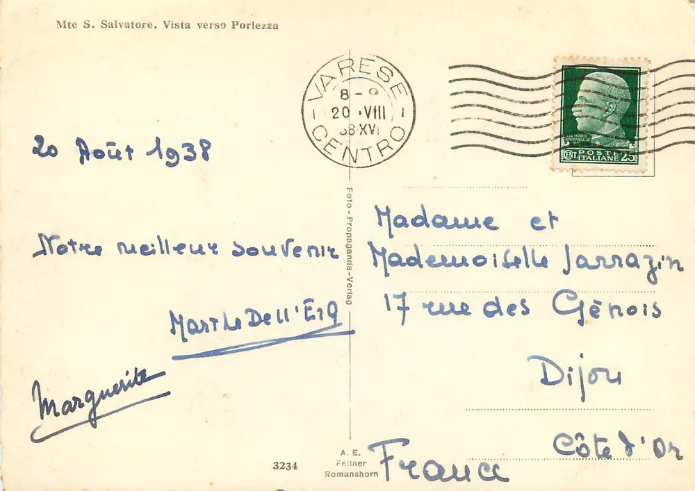 Vista do lago Maior — Porlezza — Editor A.E. Fellner, n°3234 - Verso