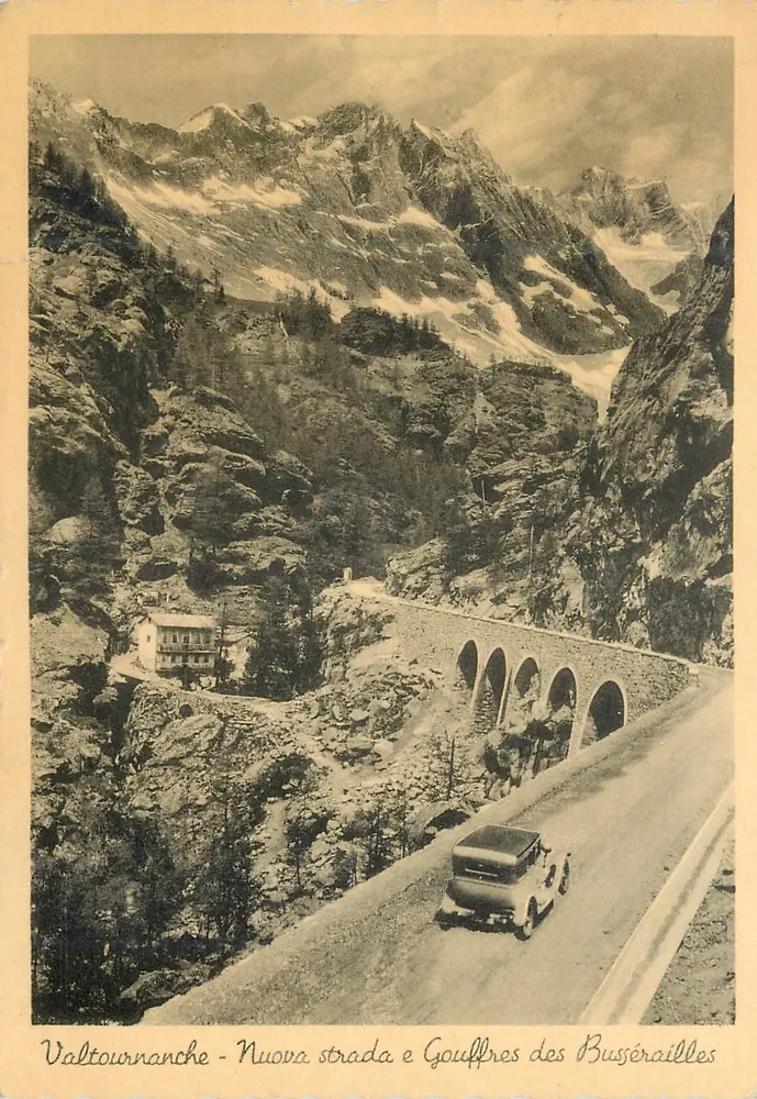 Valtournanche - Nova estrada e Gouffres des Busserailles — Edit. Brunner & C. Como - Frente