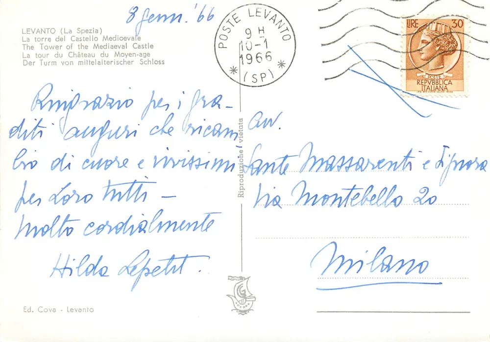 Levanto (La Sperìa) — Die Turm des mittelalterlichen Schlosses — Ed. Cova - Levanto - Rückseite