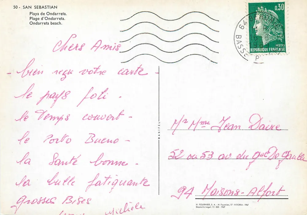 San Sebastián — Praia de Ondarreta — H. Fournier, n°50 - Verso