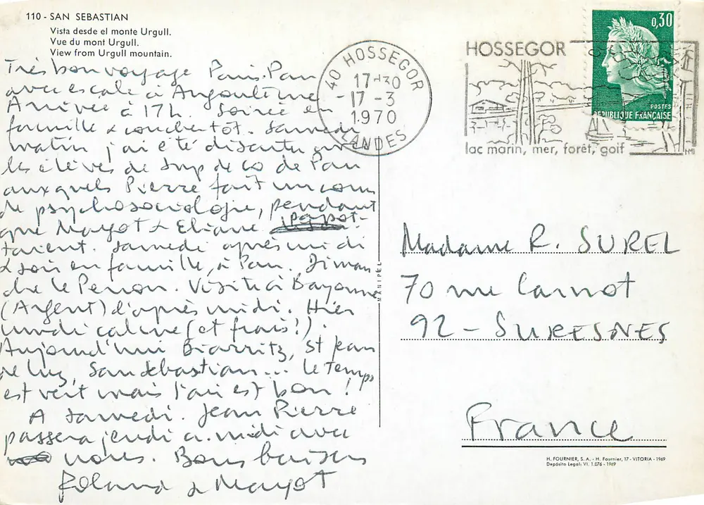 San Sebastián — vista do monte Urgull — editor H. Fournier, n° 110 - Verso