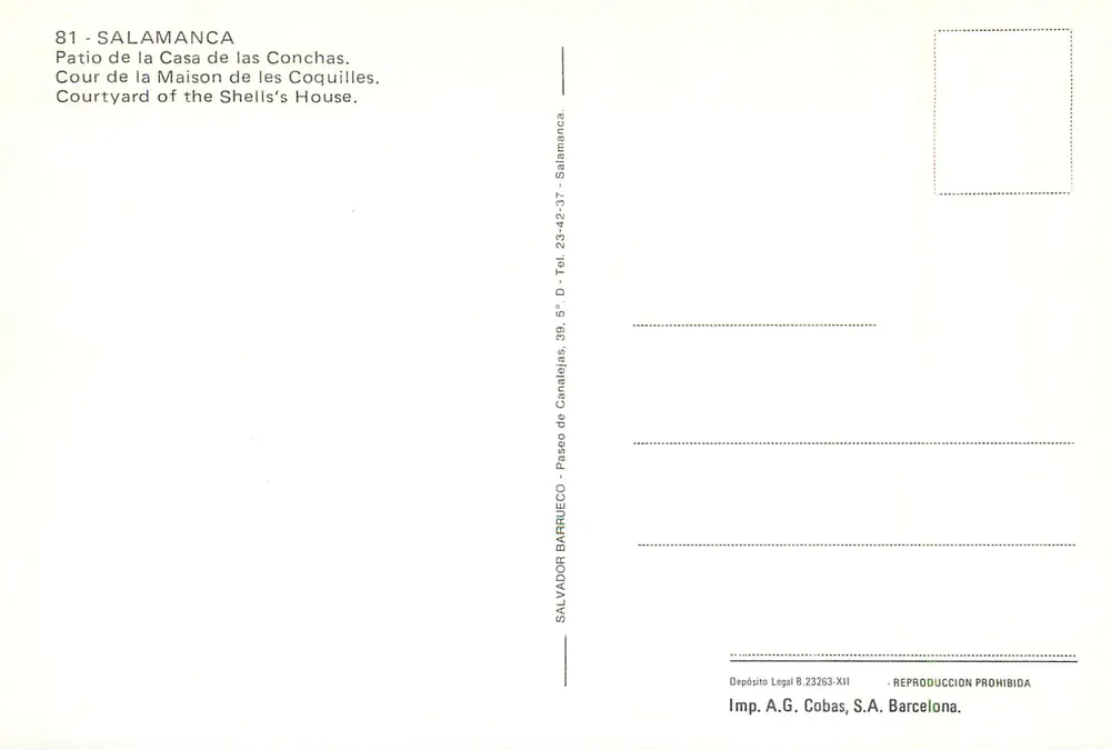 SALAMANCA — Patio de la Casa de las Conchas — Imp. A.G. Cobas, S.A. Barcelona - Verso