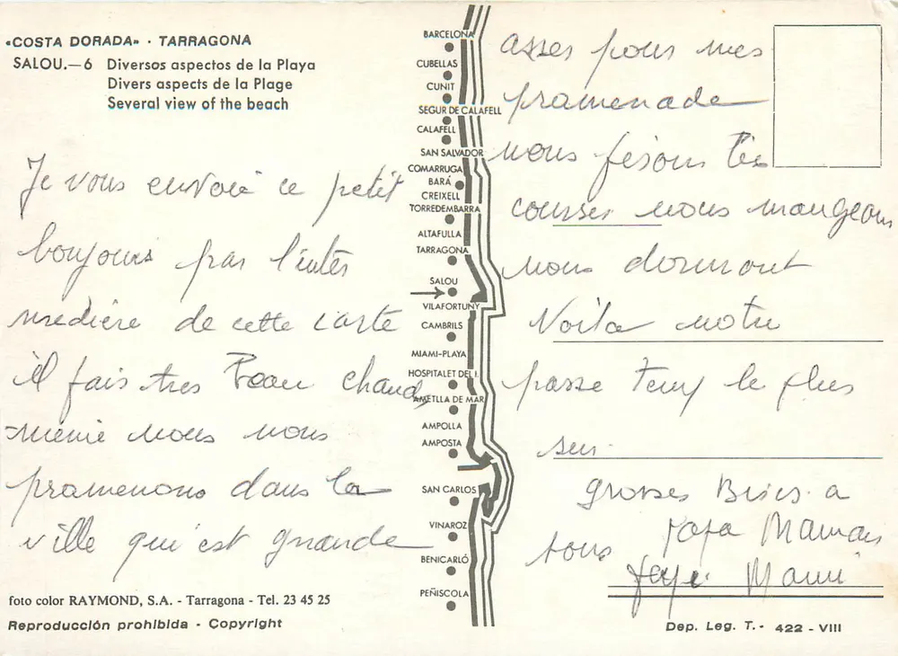 Salou — Diverses vues de la plage — éditeur RAYMOND, S.A. - Verso
