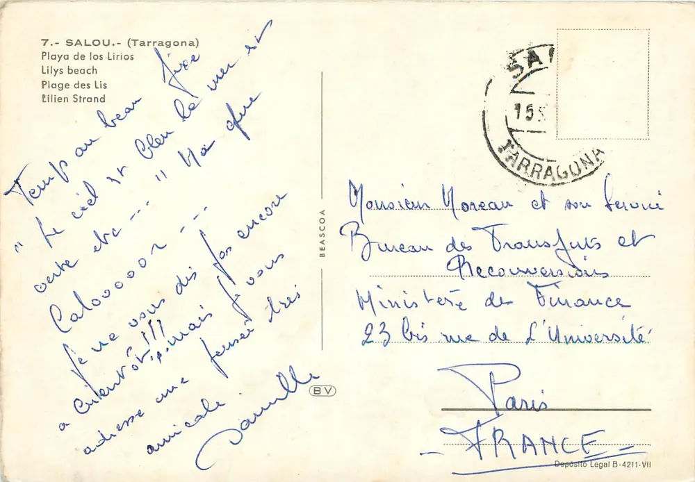 Salou (Tarragone) — Praia dos Lírios — editor Beascoa, n°7 - Verso