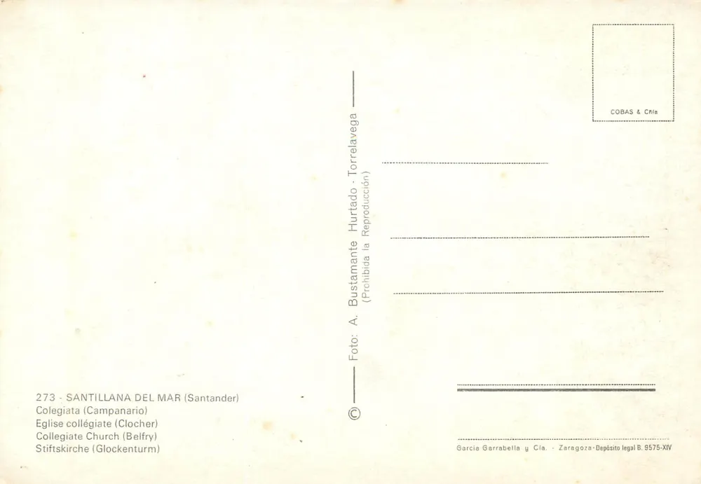Santillana del Mar — Église collégiale (Clocher) — Garcia Garrabell y Cía, n° 273 - Verso