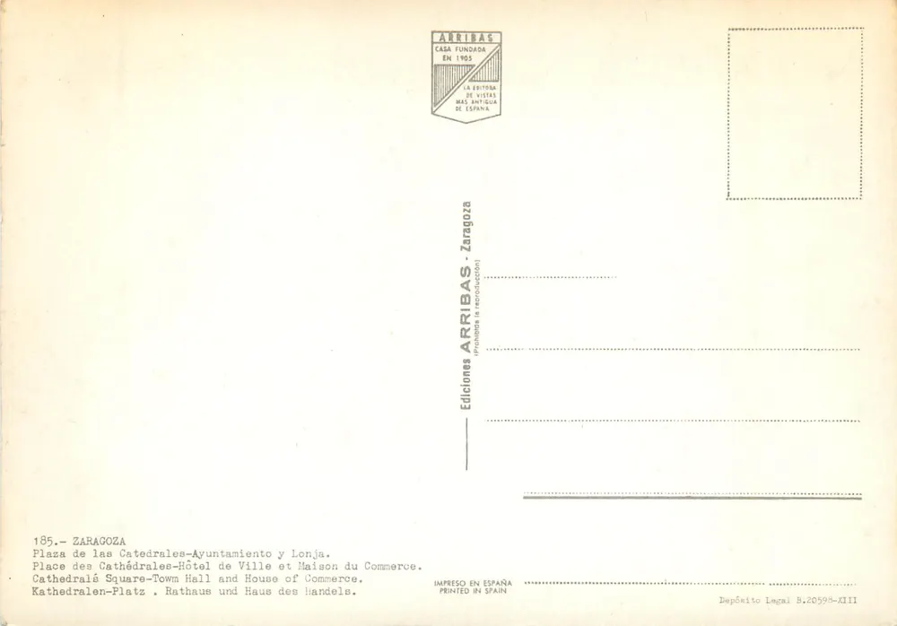 Platz der Kathedralen — Rathaus und Handelshaus — Editions ARRIIBAS, Zaragoza - Rückseite