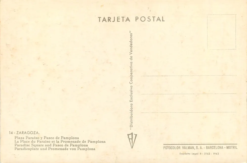 Plaza Paraiso und Paseo de Pamplona — Zaragoza — Distribuidora Cooperativa de Vendedores - Rückseite
