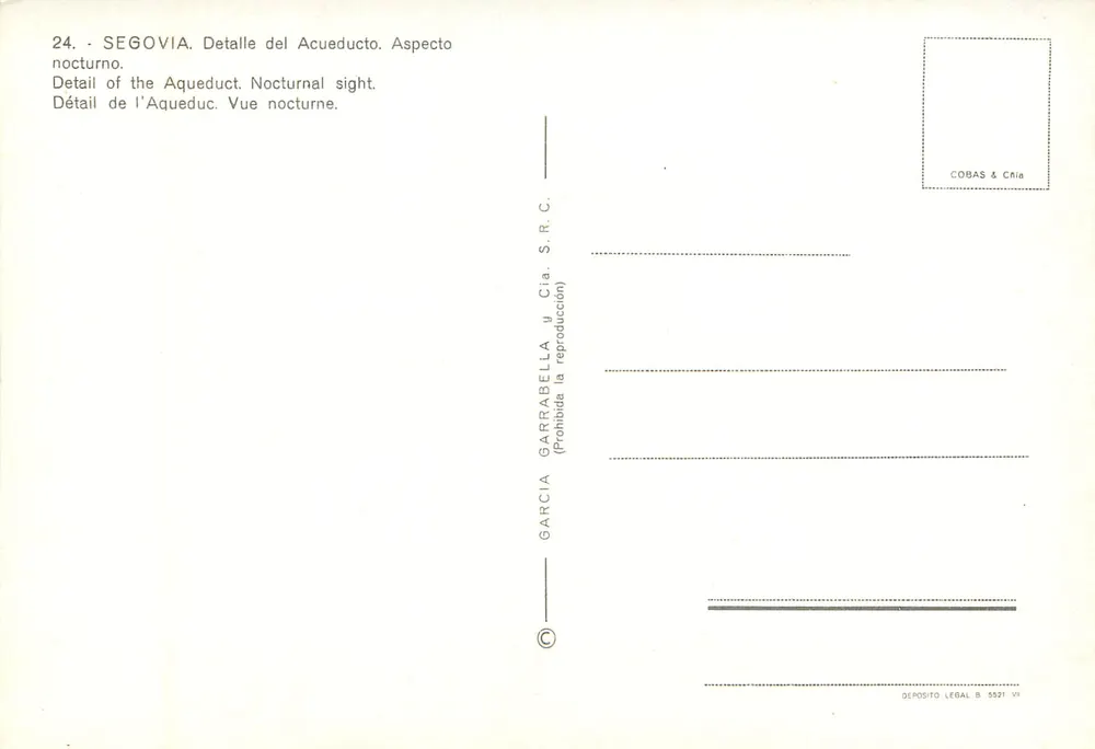 Segóvia — detalhe do aqueduto noturno — Garcia & Cia. S.R.C. - Verso
