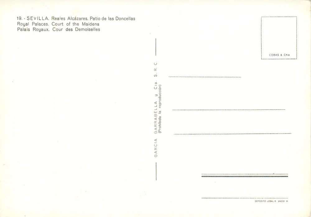 Seville - Royal Alcázares. Patio de las Doncellas — Garcia Garrabell & Cia. S.R.C. n°19 - Verso