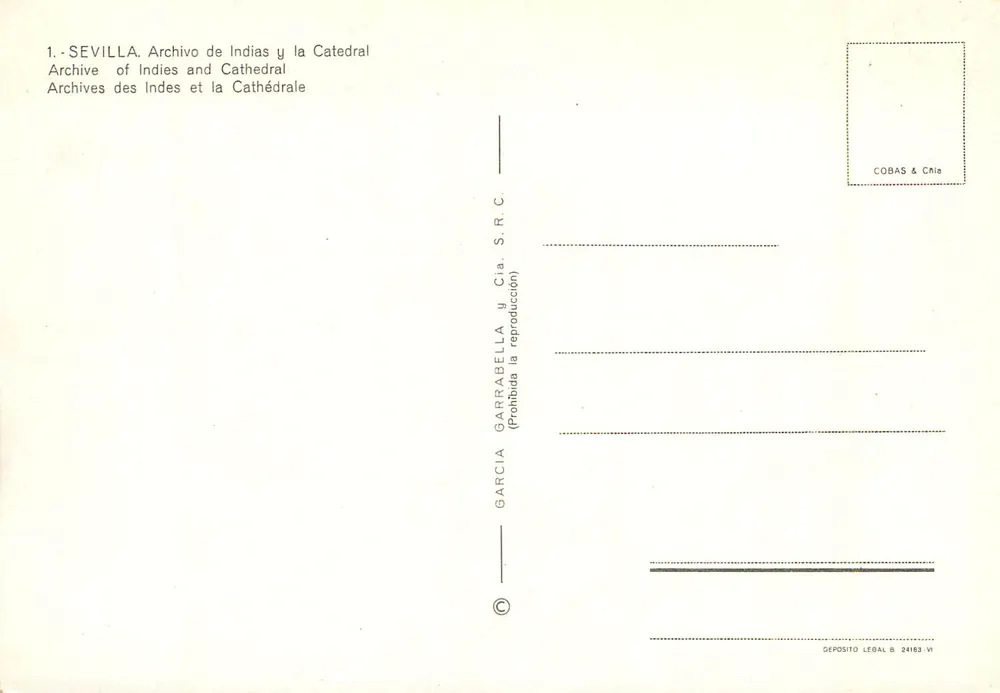 Siviglia — Cattedrale e Archivi delle Indie — Garcia Carrabell & Cia. S.R.C. - Verso