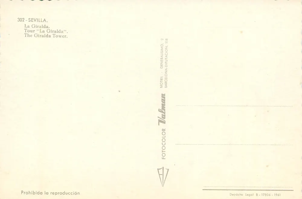 A Giralda — Torre da Giralda — editor Valman, n° 302 - Verso