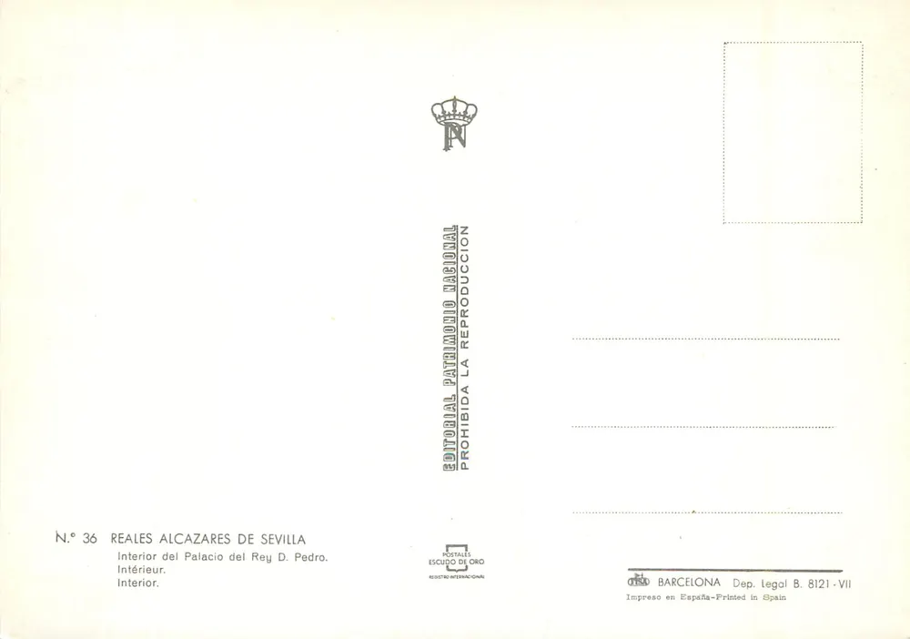 Intérieur du Palais de Pedro — Alcazares de Séville — Éditeur Patrimoine National - Verso