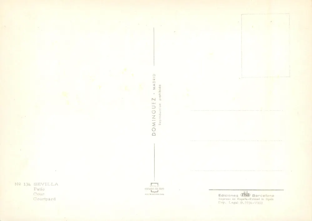 Pátio de Sevilha — Sevilha — Editor DOMÍNGUEZ, n° 134 - Verso