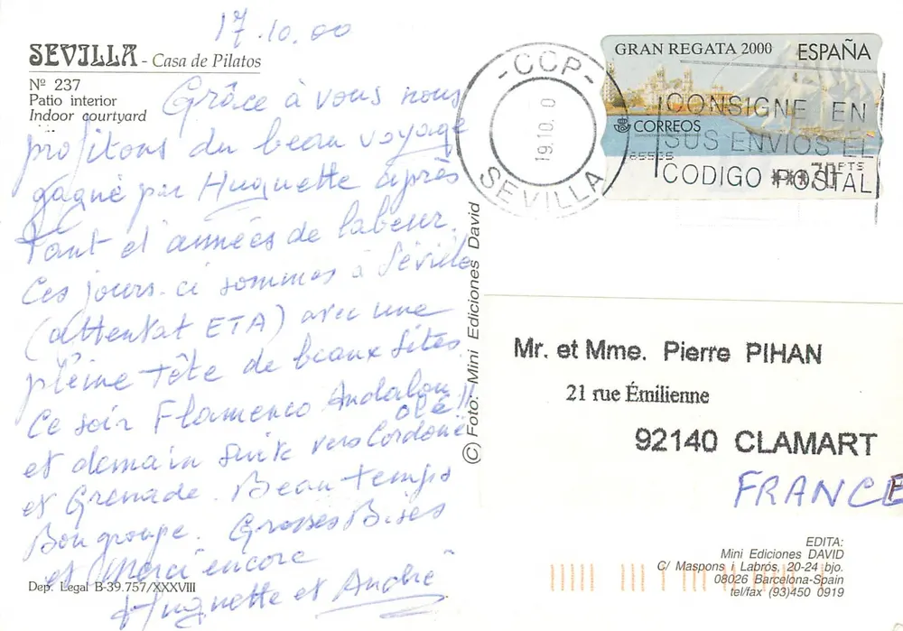 Pátio interno da Casa de Pilatos — Séville — Mini Ediciones DAVID n° 237 - Verso