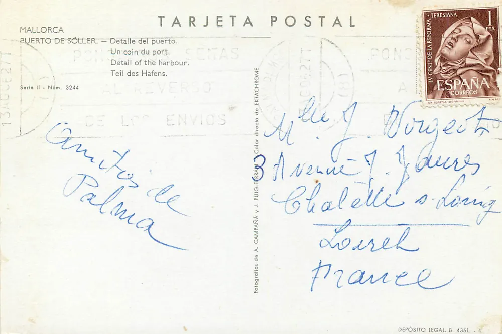 Puerto de Sóller — détail du port — A. Campaña y J. Puig-Ferran, série II n° 3244 - Verso