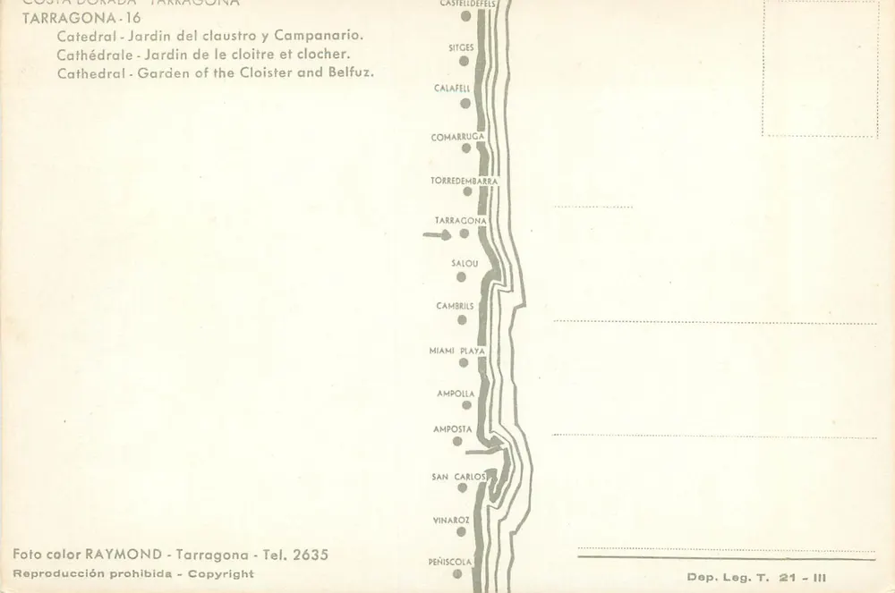 Kathedrale - Cloister-Garten und Turm — Tarragona, Costa Dorada — Éditeur RAYMOND, n°16 - Rückseite