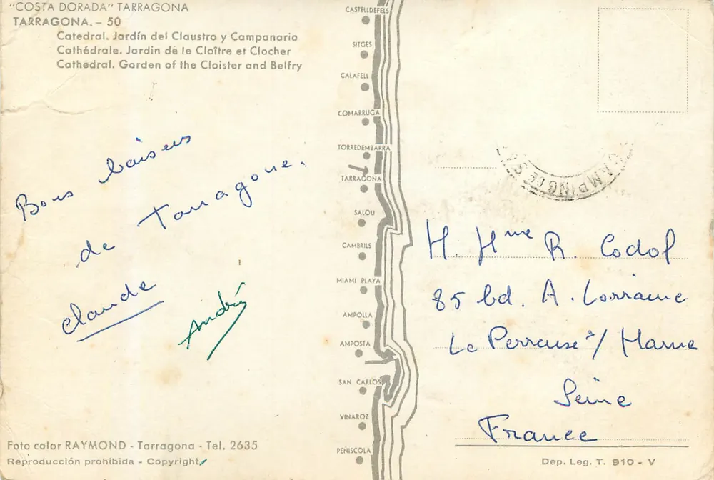 Cathédrale de Tarragone — Jardin du cloître et clocher — Éditeur RAYMOND, Tarragone - Verso