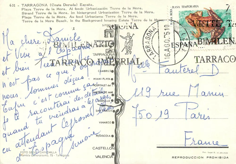 Praia Torre de la Mora — Tarragona — Editor: Fotó Segú Chinchilla, n° 631 - Verso