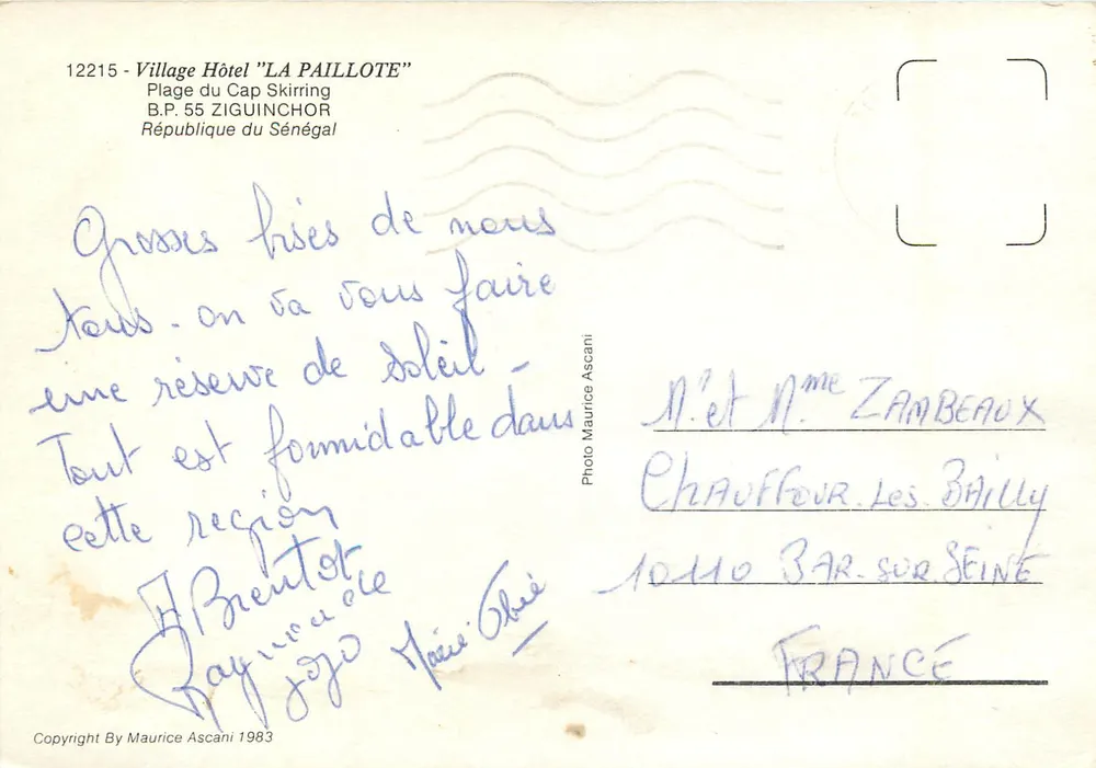 Village Hotel La Paillote — Strand von Cap Skirring — Photo Maurice Ascani - Rückseite