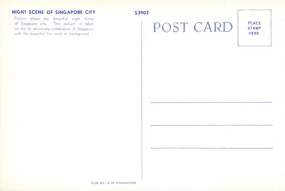 Nacht in Singapur — Feier des 1. Jubiläums — S.W. Singapore, Nr. S3902 - Rückseite
