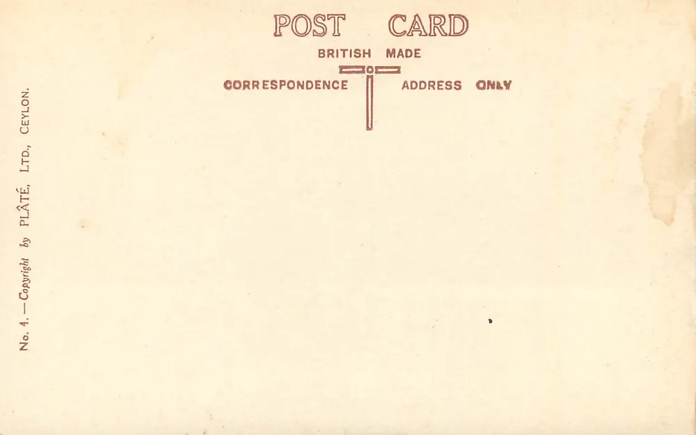 Galle Face Hotel, Colombo, Ceylon — editor Plâté, Ltd. n°4 - Verso