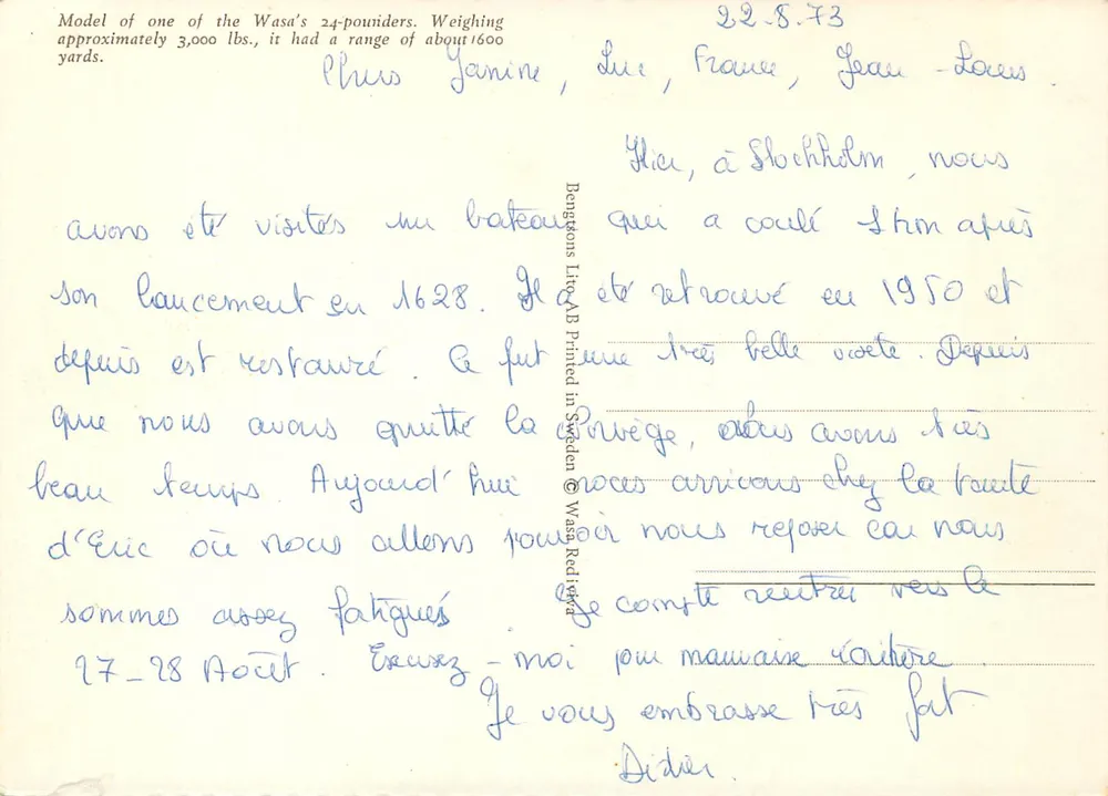 Canon de la Wasa — modèle — Bergensons Lito AB - Verso