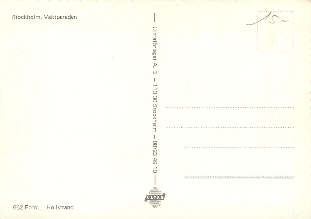 Estocolmo, Vaktparaden — Ultraförlaget A.B. — n° 662 - Verso