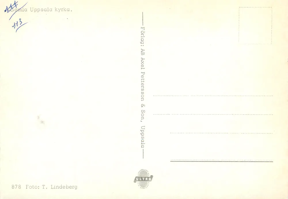 Igreja de Gamla Uppsala — editor AB Axel Petterson & Son, Uppsala, n° 878 - Verso