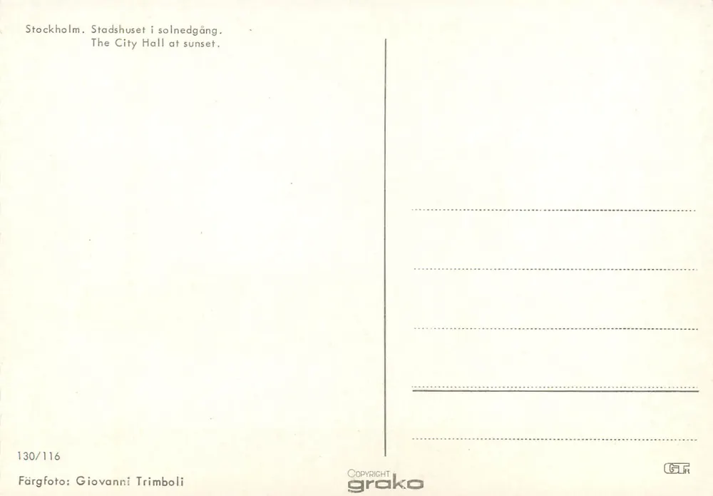 Estocolmo — Ayuntamiento al atardecer — grako 130/116 - Reverso