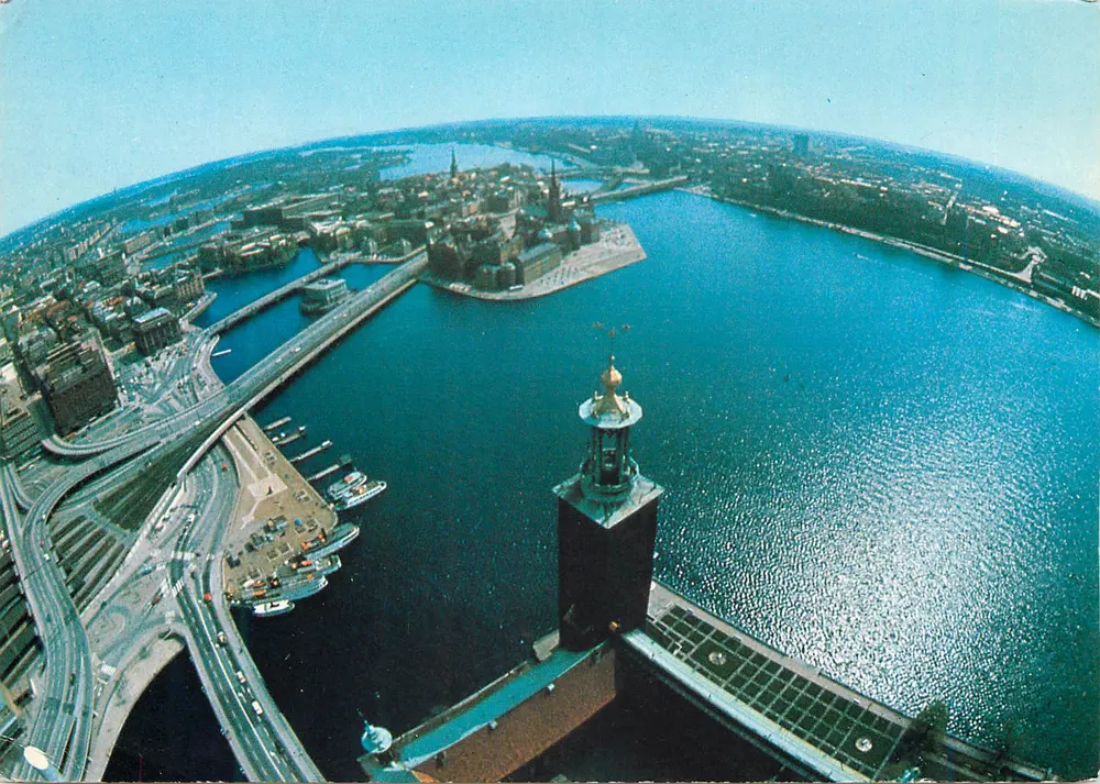 Nord-Süd-Luftbild von Stockholm — von der Stadtverwaltung — Verlag Ehrlings-Vyer-Sthlm - Vorderseite